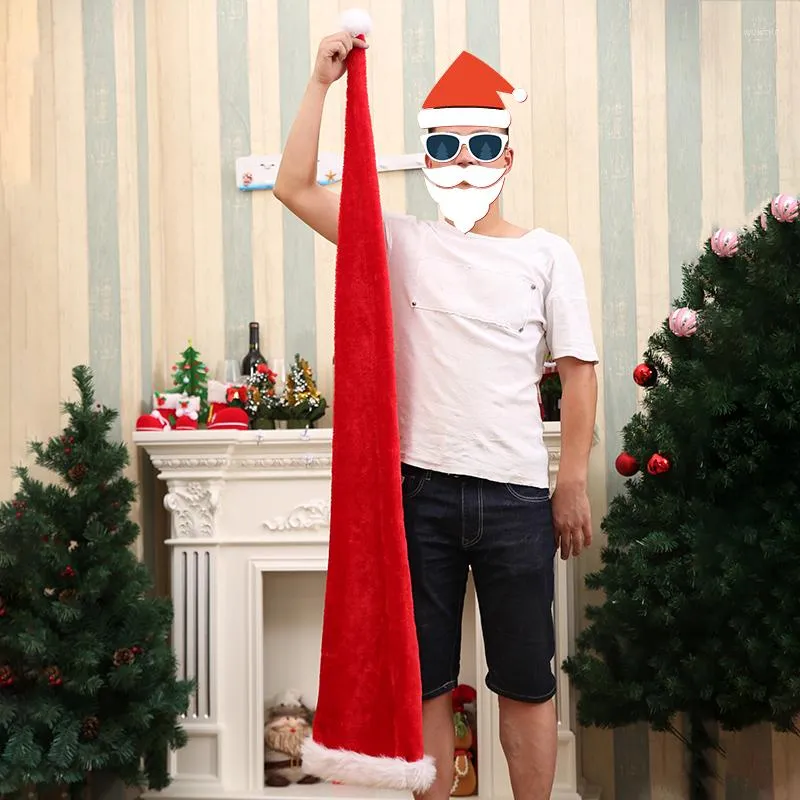 Decorações de Natal Chapéu de Papai Noel para casa 2023 Navidad Velvet Red Cap trajes adultos de crianças longas estilo