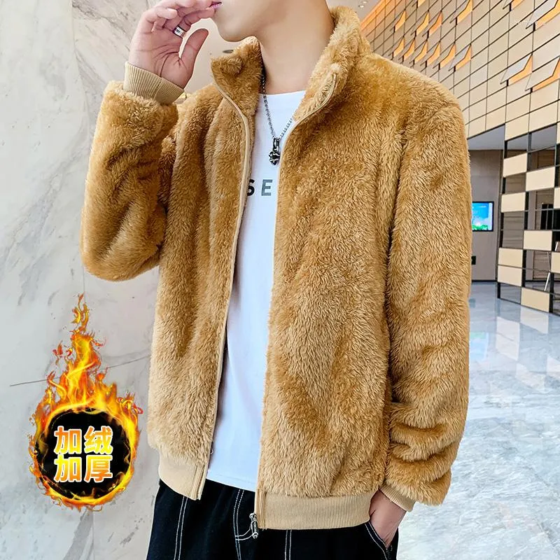 Men's Down Winter Jacket Cardigan Lapel Fluffy Fuzzy Coat Fleece Faux Fur Warm Casual Sweatshirt