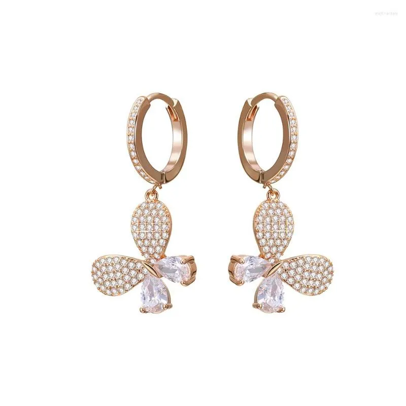 Boucles d'oreilles cerceau exagération papillon pour femmes CZ Zircon coréen couleur or petit insecte balancent bijoux à la mode 2023 cadeau