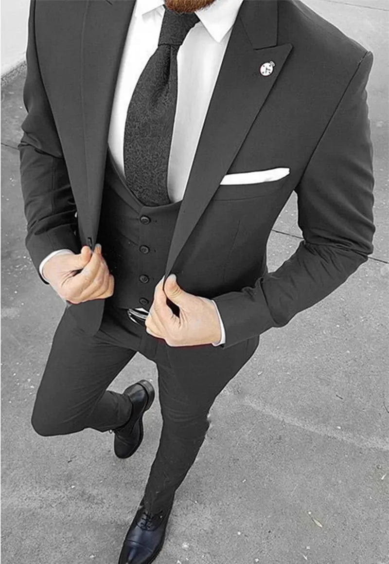 Custom Made Men Suits One Button Groom Tuxedos Peak Lapel Groomsmen Wedding/Prom/Dinner Man Blazer Jacket Pants Vest w836