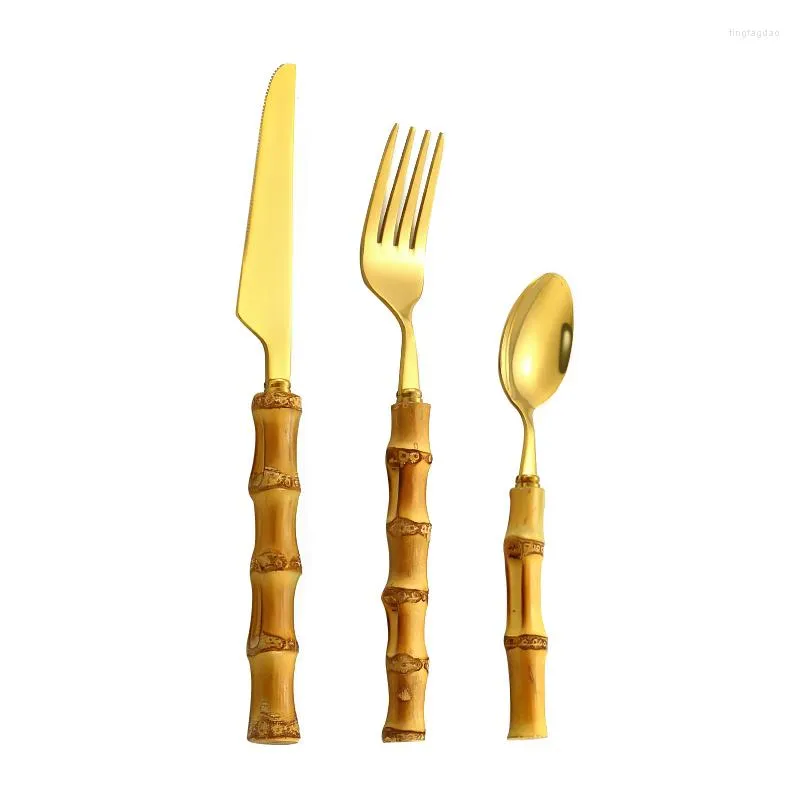 Conjuntos de utensílios de jantar 3pcs/set bambu alça