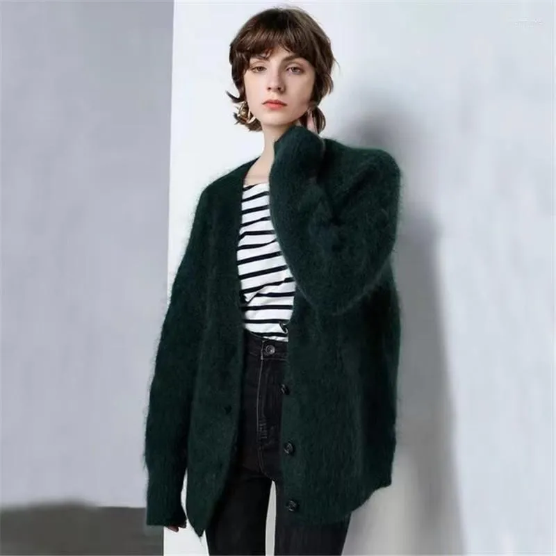 Tricots pour femmes Vison Cachemire Hiver Femmes Tricoté Cardigans Courts Pull Laine Angora Manteau Pull Manches Longues Col En V Sexy W018