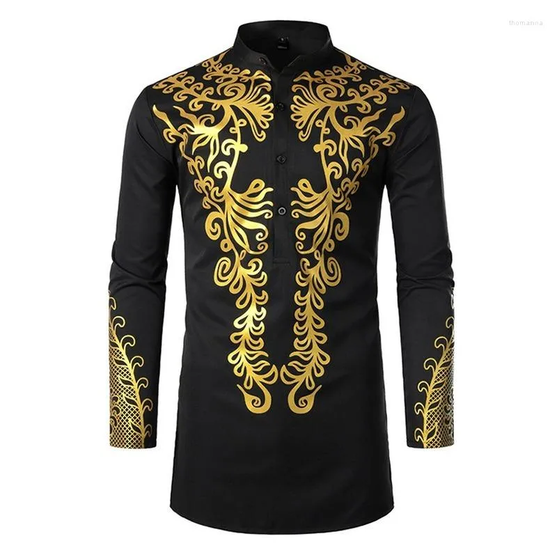 Etnisk kläder Fashion Bronzing Shirt Muslim Casual Hedging Long African Style Robe 2023 Spring and Autumn