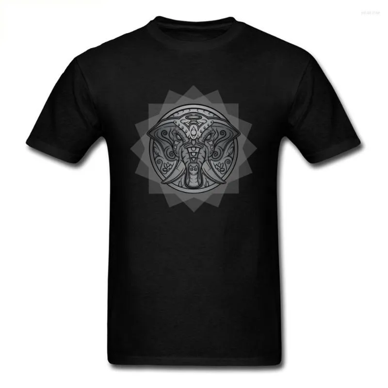 Camisetas masculinas emblemas de elefante Tops vintage Black Tshirt para homens Top Tshirts Camisa Cotton Roupas Mandala Tees Custom