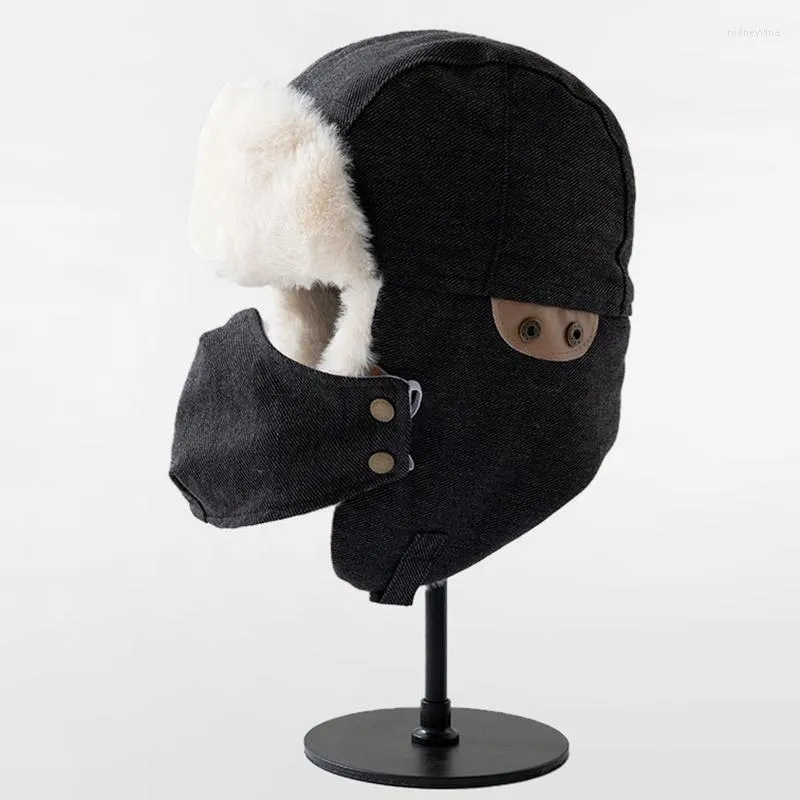 Bérets Chapeau d'hiver de mode pour femmes hommes chaud bombardier en peluche avec masque Ushanka oreillette casquette coupe-vent capuche pilote russe casquettes Gorras