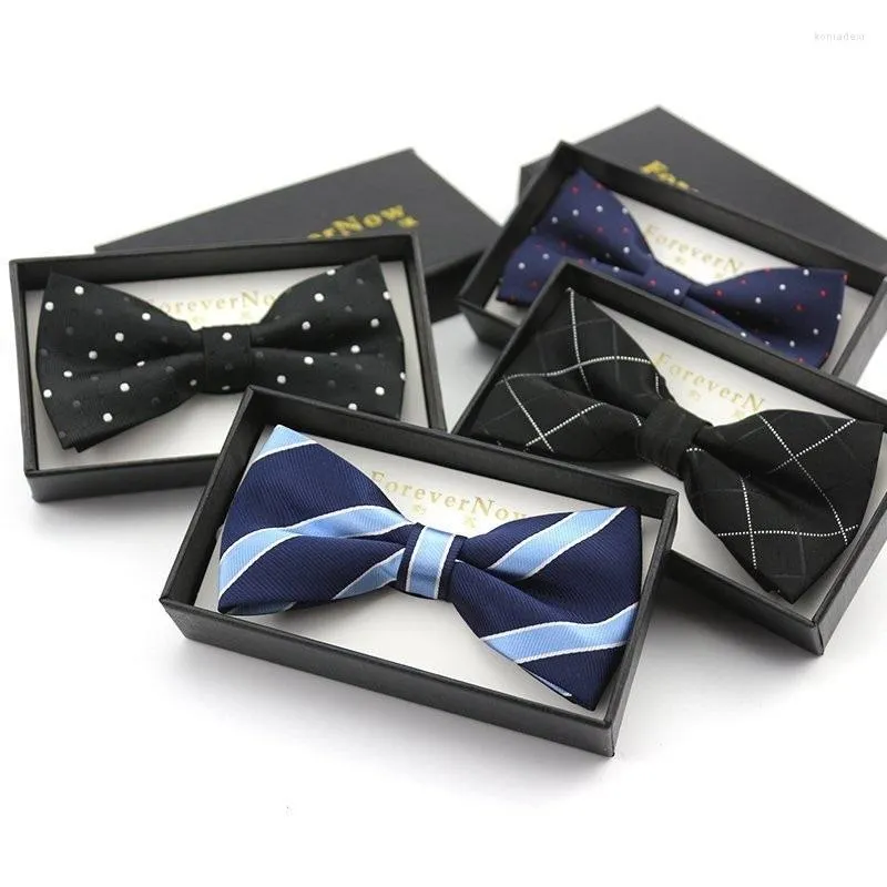 Bow Ties 2023 Fashion heren voor bruiloft dubbele stof zwart blauw bowtie club banket jubileum vlinder stropdas met geschenkdoos