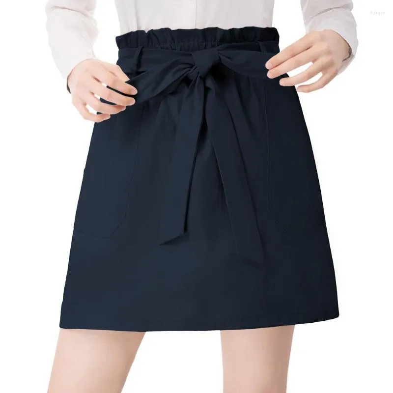 Kjolar kk kvinnor bälte dekorerad minikjol med fickor elastisk midja a-line mitten av lår längd sommarkläder kontorslad