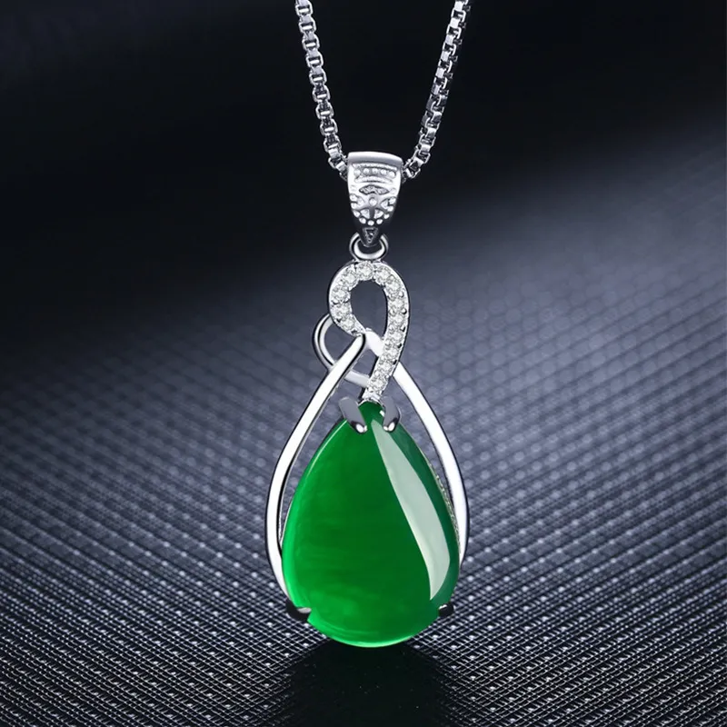 Colliers Femmes européennes et américaines goutte d'eau vert calcédoine pendentif zircon diamant émeraude blanc plaqué or collier fête anniversaire bijoux maman cadeau