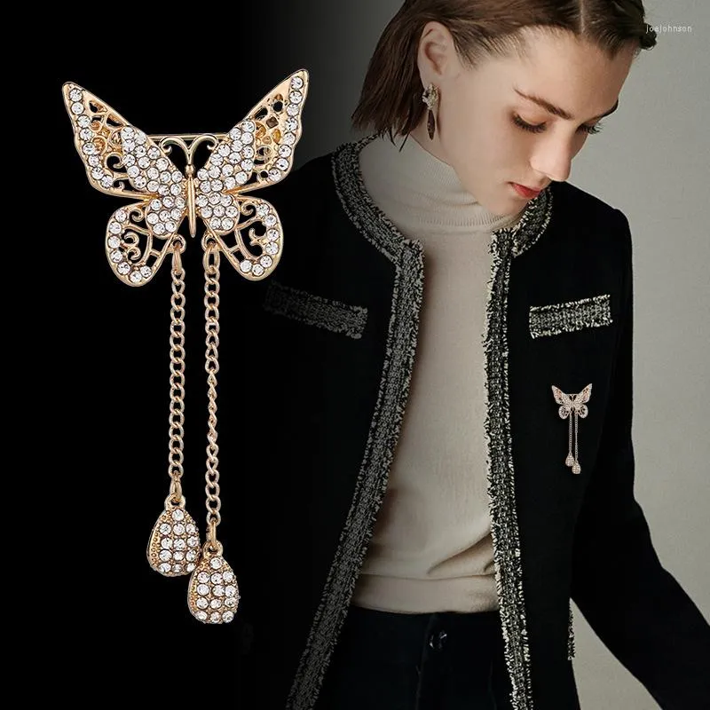 Brooches Korean Animal Butterfly Brooch Rhinestones Crystal Lapel Pin Fashion Suit Dress Sweate Badge For Women Accessories