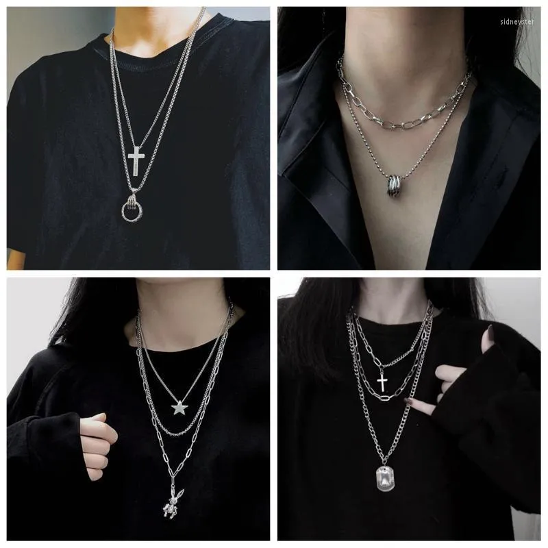 Choker Chokers Osobowość Hip Hop Multilayer Naszyjnik metalowy krzyż wiszący Srebrny łańcuch kolorów dla kobiet mężczyzn unisex biżuteria sidn22