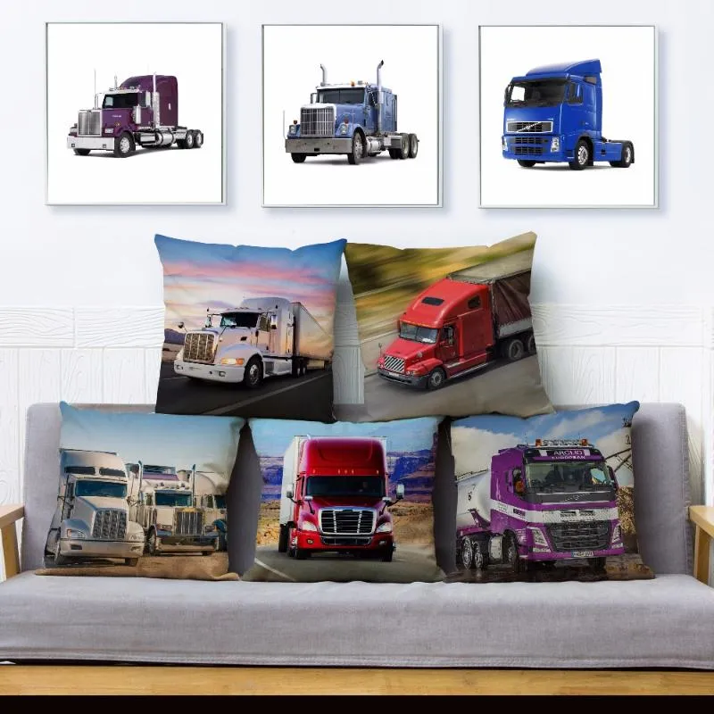 Kussen /Decoratieve zware grote truck Autotruck Printworp deksel 45 45 cm vierkante deksels linnen kas bank kussens kussens kussens kussens kussens kussens kussens