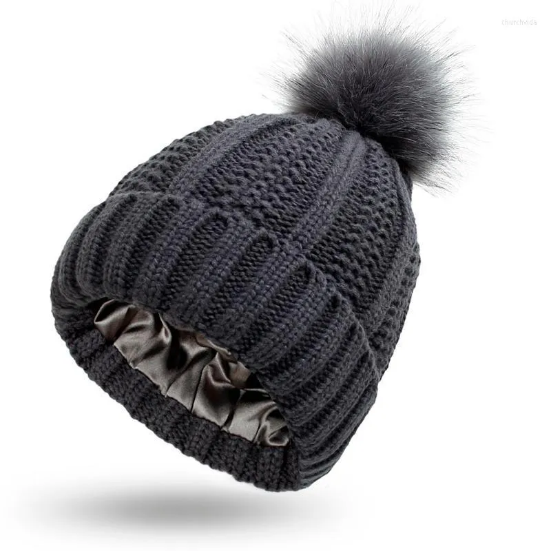 Womens Winter Knitted Pom Pom Beanie Skull Hat With Plus Velvet