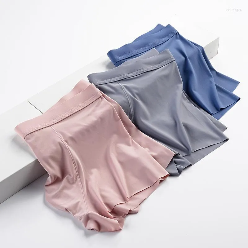 Underpants 2023 Male Ice Silk Underwear Spandex Head Seamless Mid-waist Breathable Boxer Briefs Men's Panties