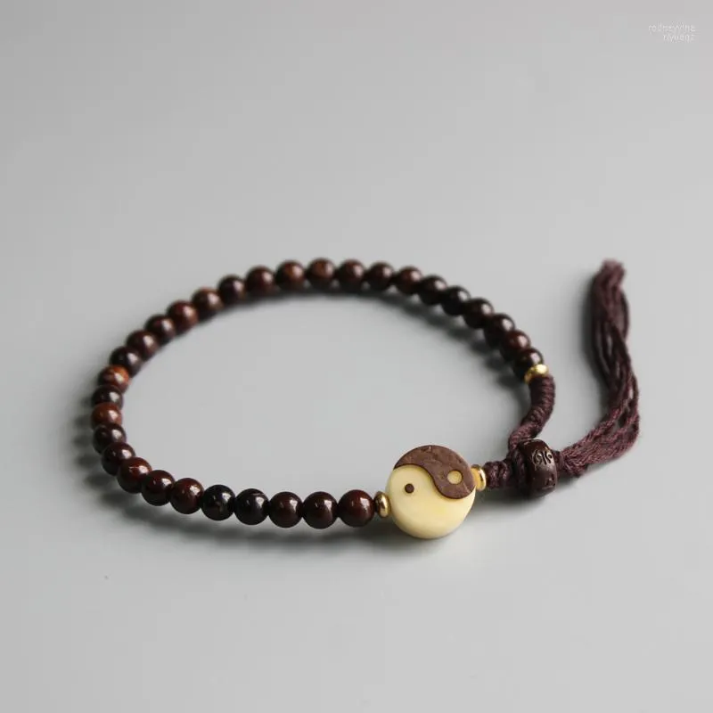 Charm armband 5mm naturlig kokosnöt handgjorda runda pärlor med yin yang tai chi skylt armband män kvinnor tibetanska lyckliga knutar smycken present rodn