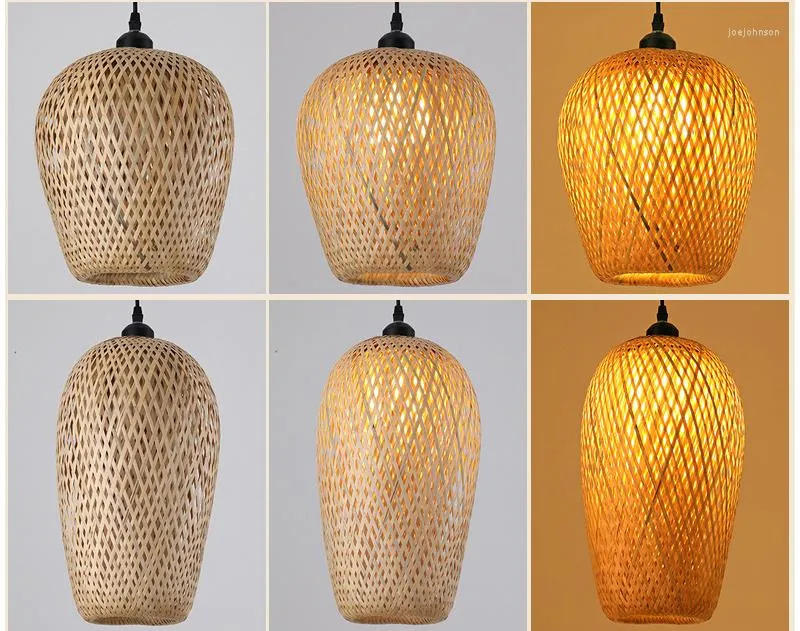 Pendant Lamps Bamboo Lamp Hand Knitted Chinese Style Weaving Hanging 19CM 26CM Restaurant Home Decor Lighting Fixtures