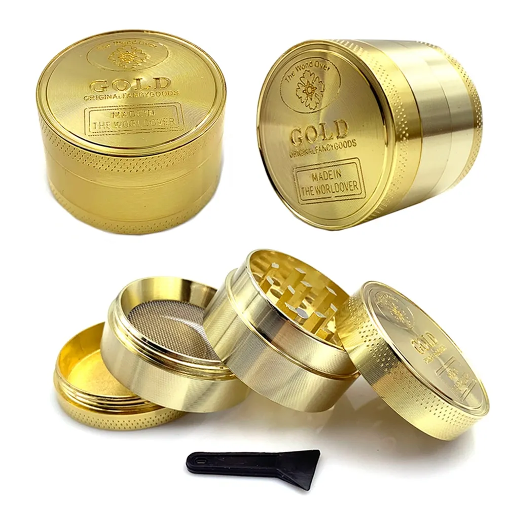 Rökningstillbehör Herb Grinder 3 Lager 4 delar Zinklegering 40mm Tobakskross Guldkvarn