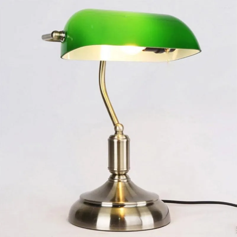 Lampade da tavolo Energy Saver-Vintage Banker Lampada E27 con interruttore Luci da scrivania del paralume in vetro verde per studio della camera da letto a casa