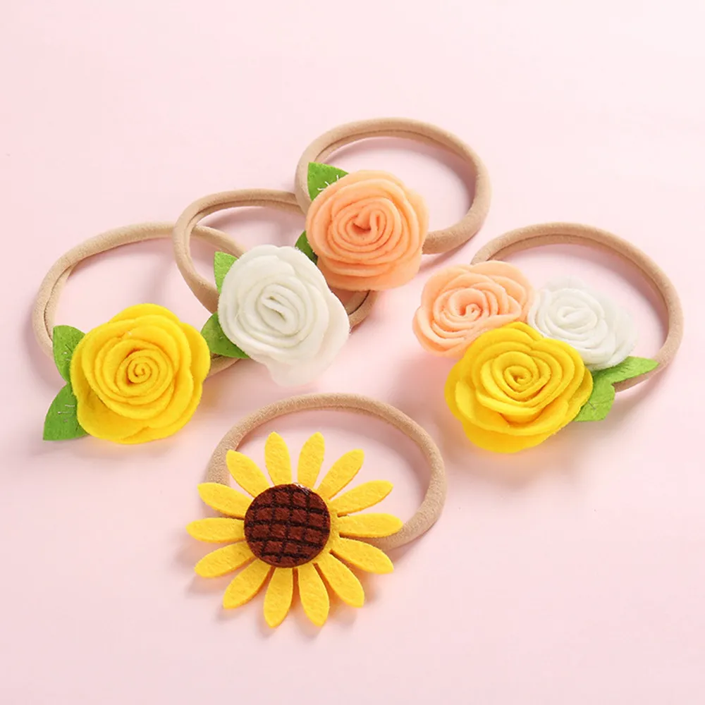 Baby Sunflower Ribbon Bows Diadema Flor Nylon Niños Bandas para el cabello Niños Niñas Recién nacido Niño Accesorios para el cabello 1461