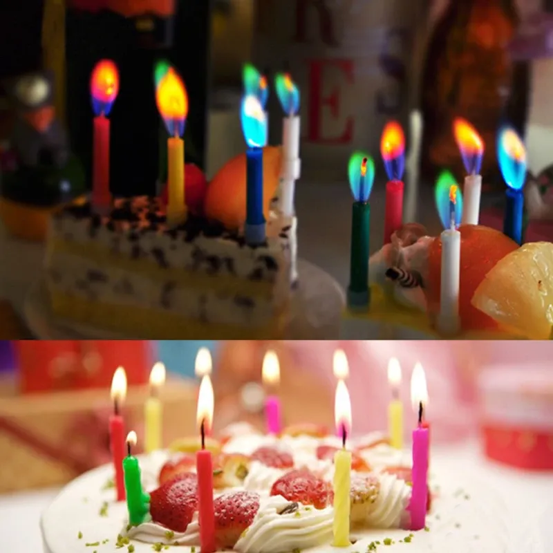 Geburtstagsparty-Zubehör, 12 Stück, Hochzeitstortenkerzen, sichere Flammen, Dessert-Dekoration, bunte Flamme, mehrfarbige Kerze, 213 Stück
