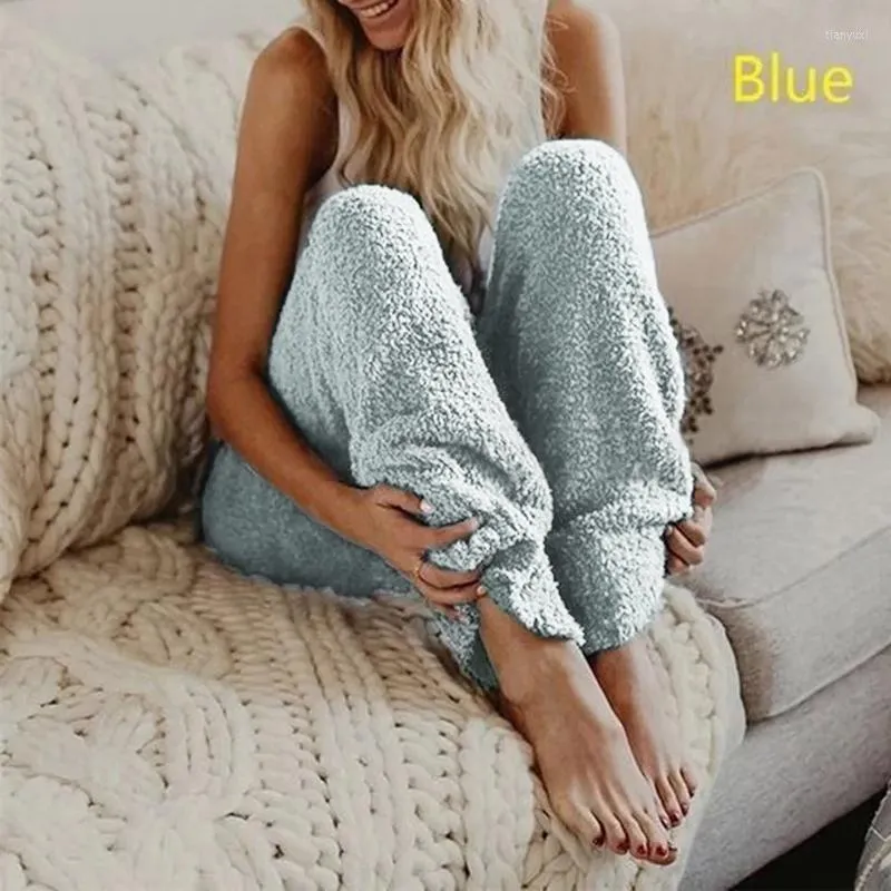 Damen-Nachtwäsche, Damen-Winter-Soft-Plüsch-Lounge-Flanell-Pyjama, Schlafhose, Nachtkleidung, einfarbig, lange Hose, dickere Hose