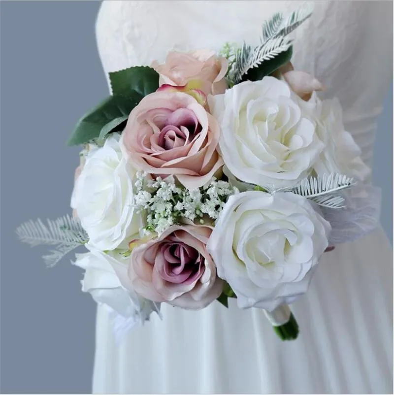 Fleurs De Mariage Bouquets faits à la main Bouquet artificiel bordeaux blanc mariées Ramo De Novia Mariage 2023