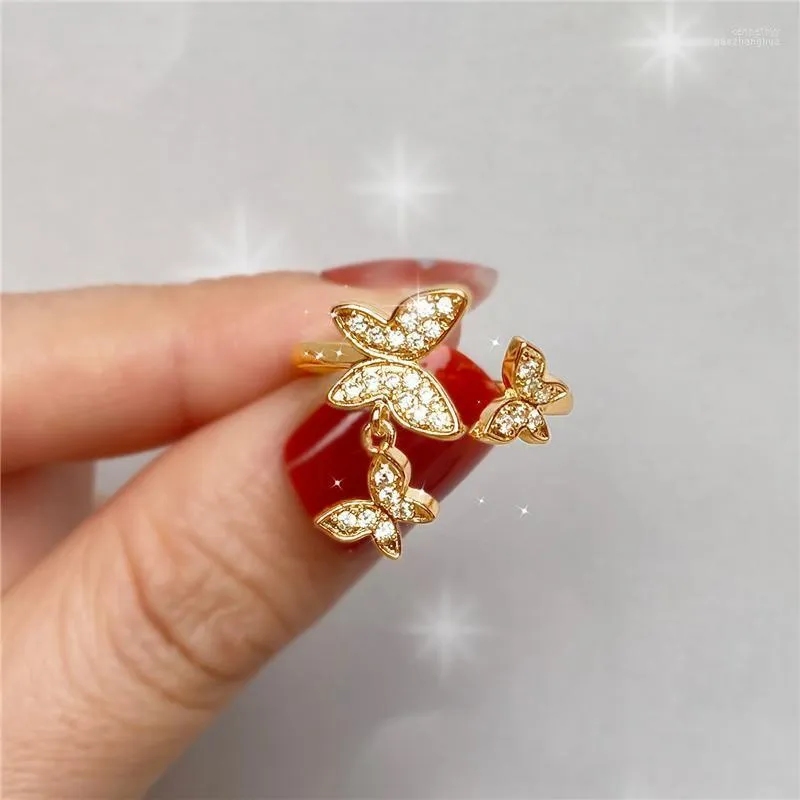 Pierścionki ślubne moda elegancka kryształowa motyl dla kobiet koreańskie słodkie romantyczne ryminestone otwarty pierścionek zaręczynowy Accessoris Kenn22