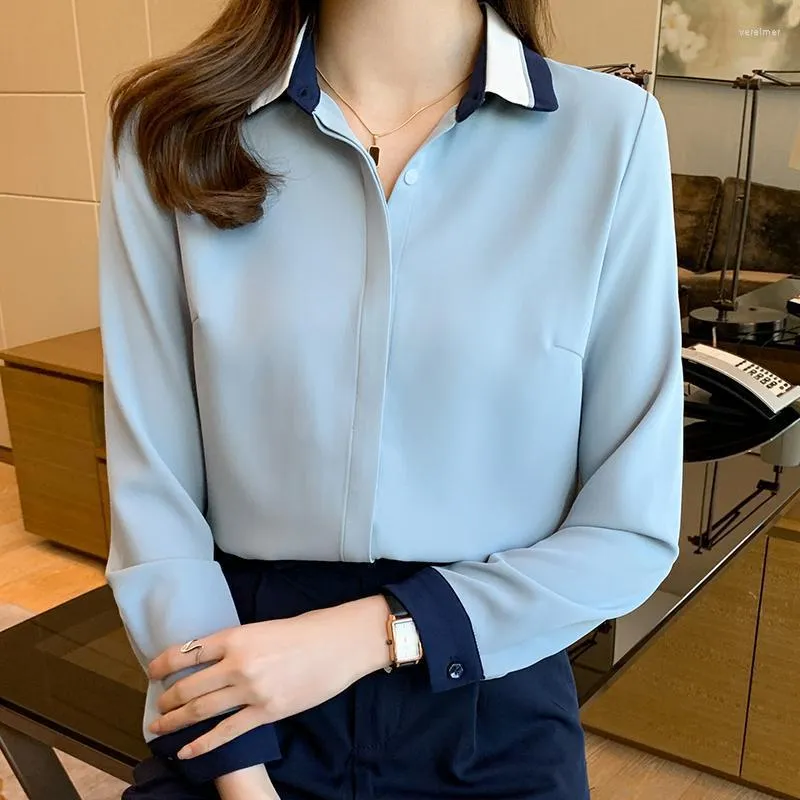 Bloups feminina camisas Chikichi Blue Chiffon Woman camisa 2023 Spring Sleeve Ladies Macacão Entrevista Tops Profissional Busine formal