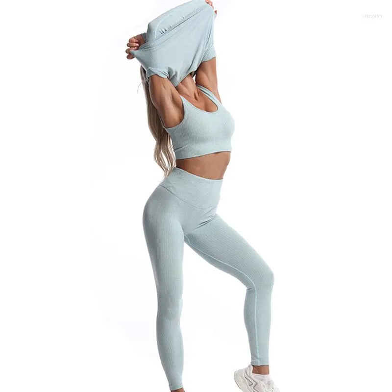 Active Sets 5 Pcs Women's Sportswear Yoga Set Workout Clothes Athletic Wear Sports Gym Legging Seamless Fitness Bra Crop Top Long Sleeve