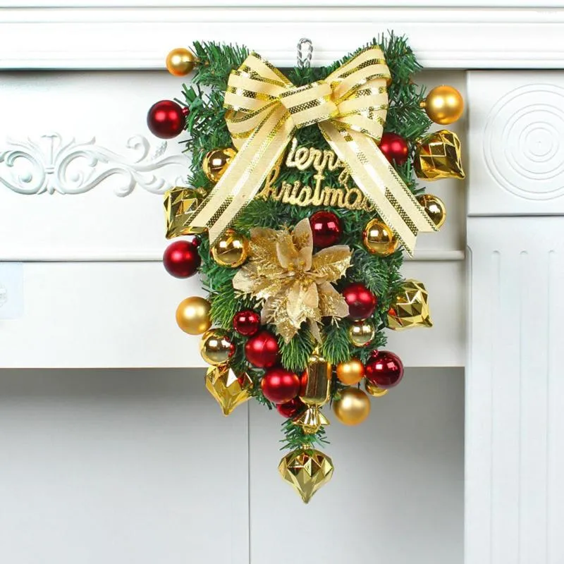 クリスマス装飾ミニツリーリースボールウォールハンギングリボンガーランドドアアウトドア冬のためのドア