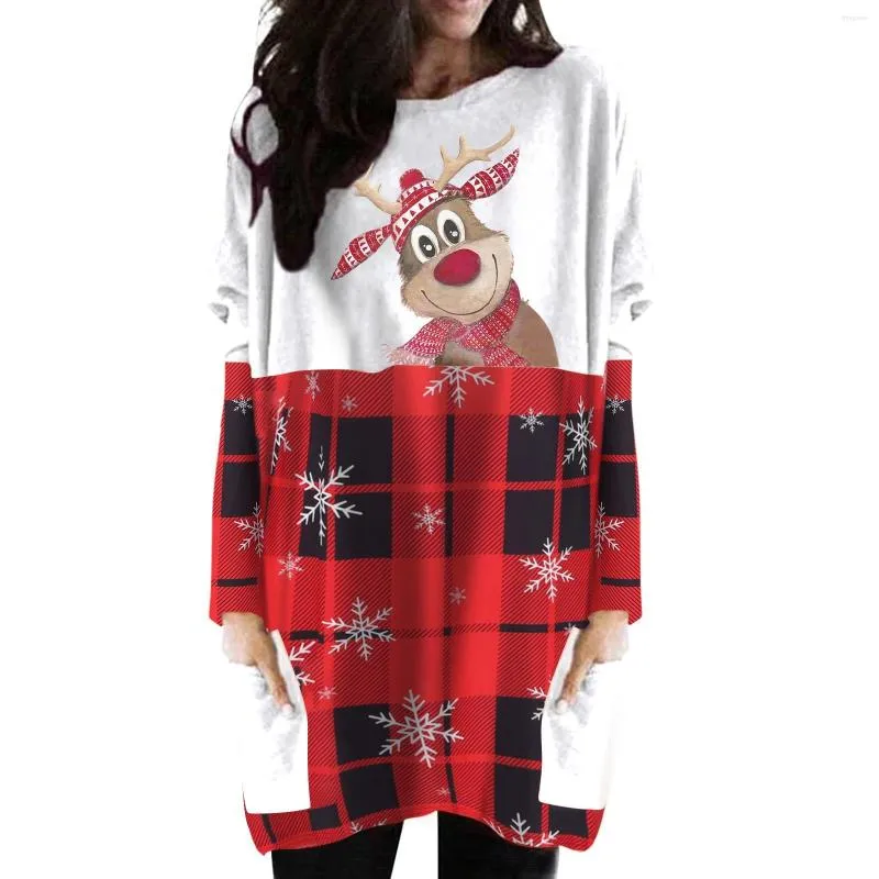 Camisetas de mujer Vestido estampado de Navidad para mujer Jersey de manga larga Tops Sudadera Blusas de gran tamaño gráficas