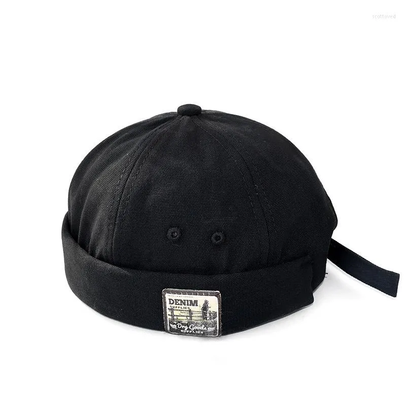 Bérets Brimless Chapeaux Pour Hommes Docker Cap Denim Chapeau Rétro Flip Vintage Roulé Bonnet Crâne Réglable