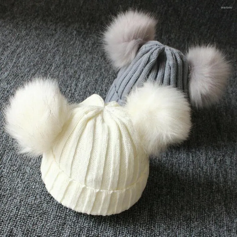 Dekens volwassen wintermerk dop dubbele real fur ball pom pom poms hoed voor dame gebreide schedels dames muts 1-3 jaar oud deken