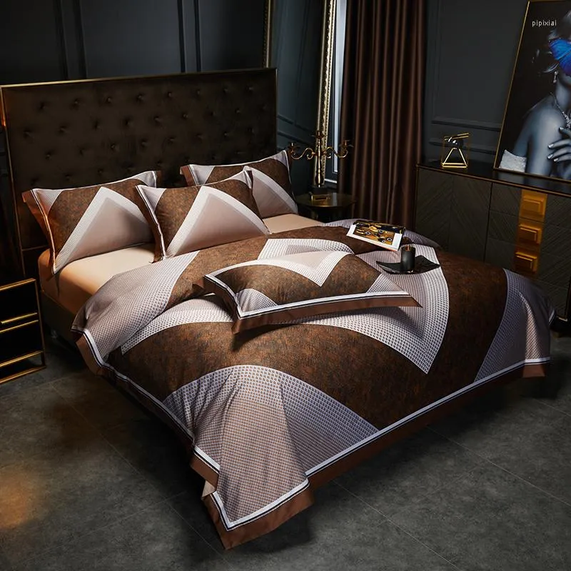 寝具セットセット1200TCエジプト綿ソフト羽毛羽毛カバー枕カバーベッドシート豪華な芸術生活