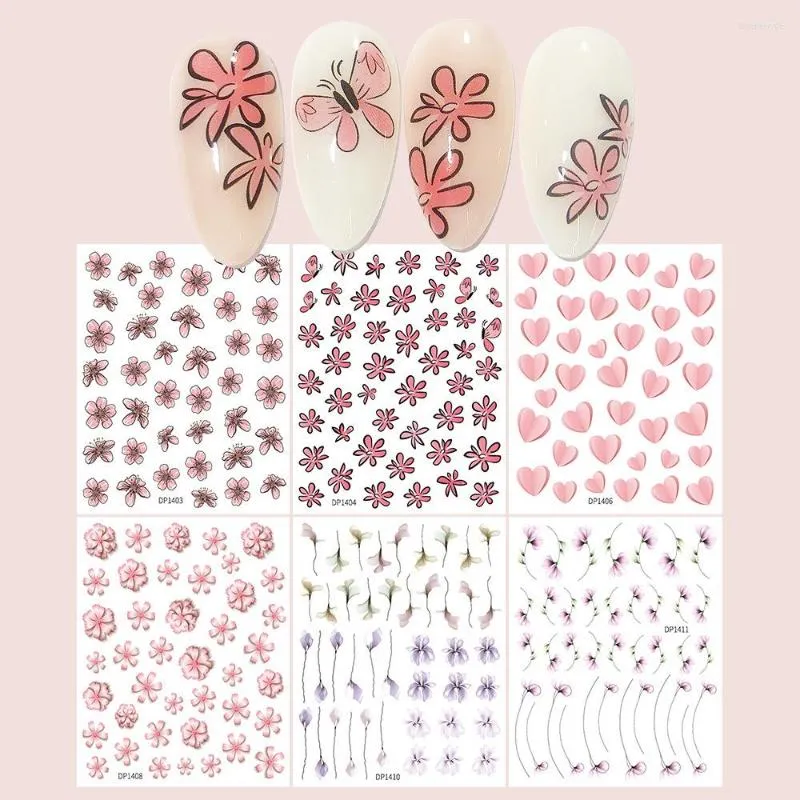 Наборы для ногтей наклейки на стикеры мультфильм милые нарисованные цветы любят самоклеяние