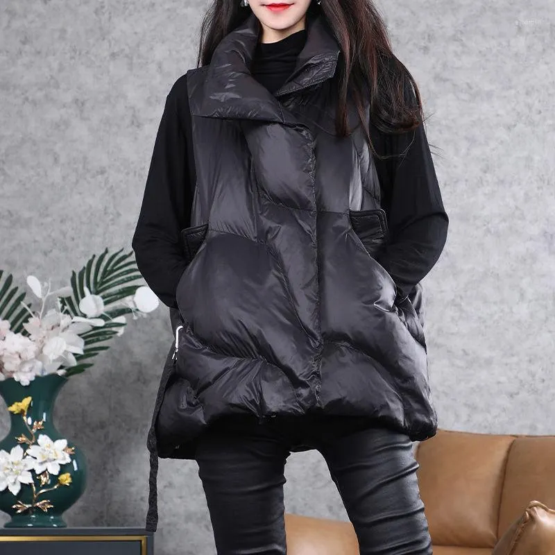 Chalecos de mujer Parkas Chaleco de papá para mujer Abrigos 2023 Invierno Algodón acolchado Irregular Empalme Cuello alto Chaleco cálido Mujer Outerwear