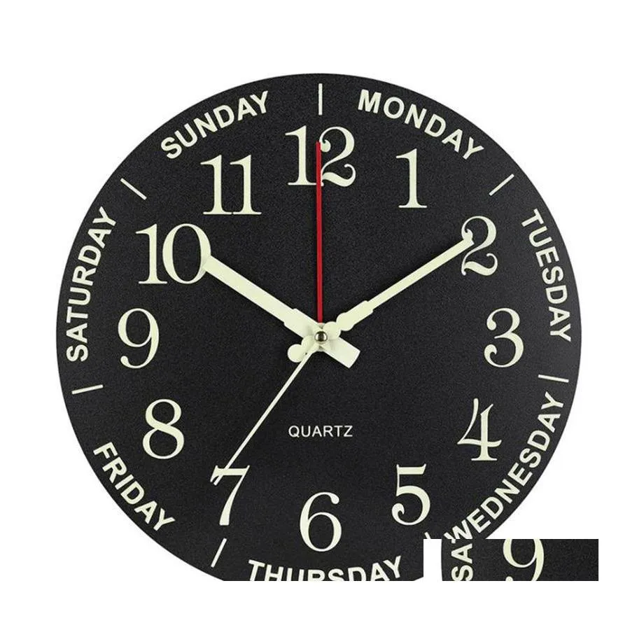 Wall Clocks Glow In Dark Clock Time Of Day The Week Luminous Nonticking Battery Operated For Bedroom Living Room Drop Delivery Home Dhadw