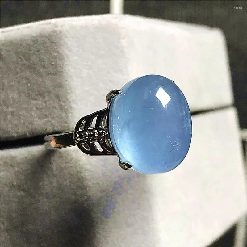 Clusterringen Natural Ocean Blue Aquamarine Ring Sieraden voor vrouwelijke man Crystal 12,5x9mm Ovale kralen Zilversteen Fashion verstelbaar