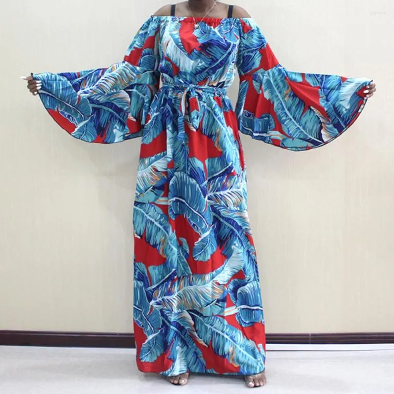 Ethnische Kleidung Muslimisches Kleid 2023 Afrikanische Kleidung für Frauen mit Schärpen aus der Schulter Schmetterlingsärmel Sexy Mode Lange Vestidos Elegant