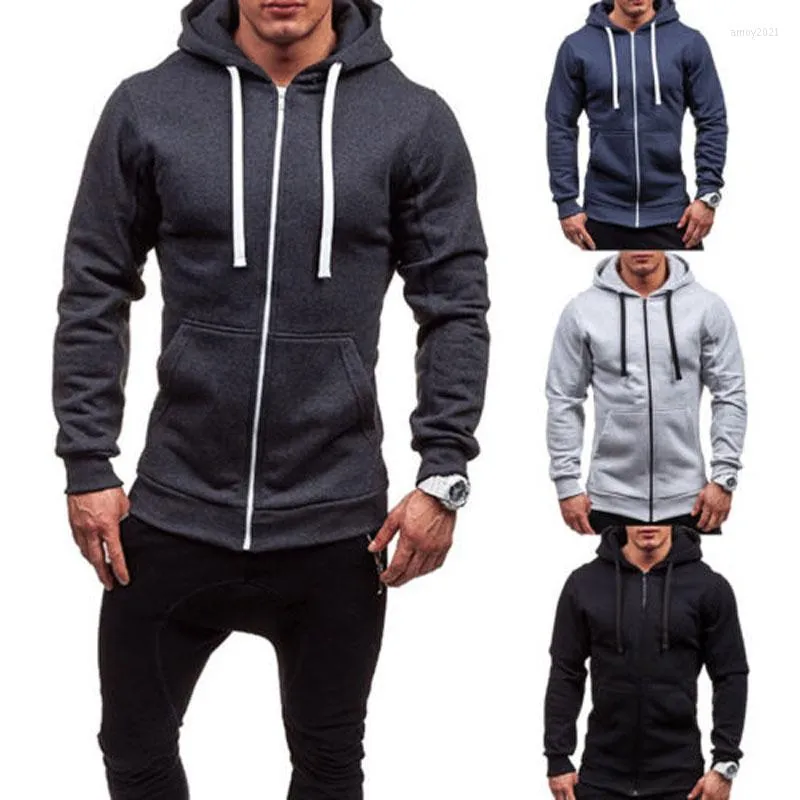 Men's Hoodies Brand Fashion Hooded Zipper Sweatshirt Long Sleeve Jumper Outwear Coat Casual Solid Tops