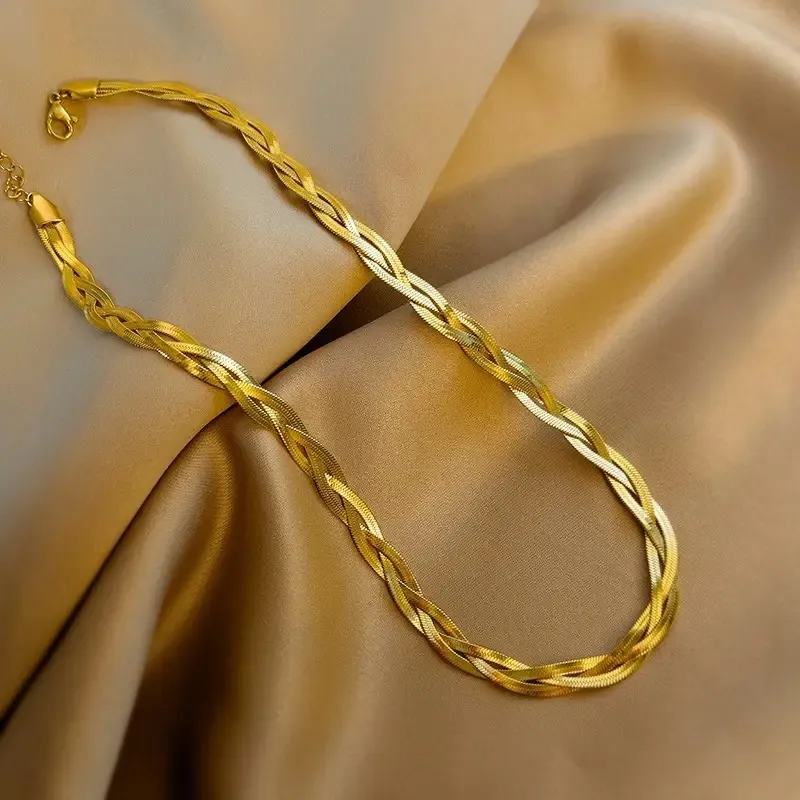 디자이너 스타일 수제 직조 스테인레스 스틸 초커 체인 목걸이 고급 섹시한 18k 금 도금 크로스 뱀 체인 목걸이