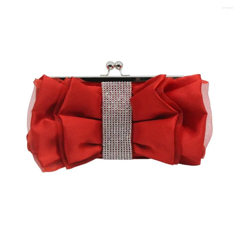 Kvällspåsar Trendiga Bowknot Silk Bag Diamante Diamonds Crystal Rhinestone Clutch for Wedding Party Årsmöte