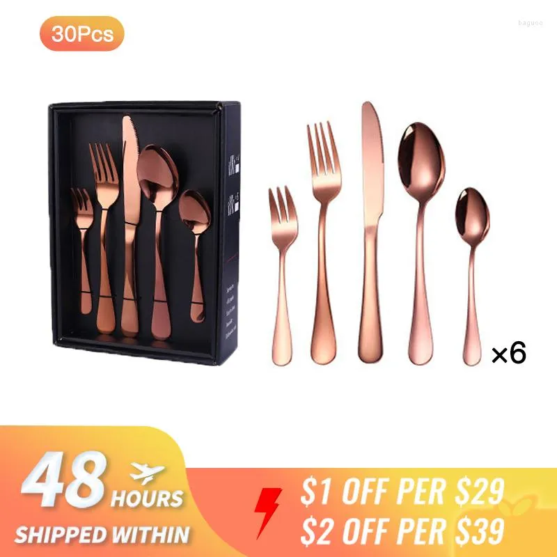 Diny Sets 30 stks gouden bestek Geschenkdoos vaatwasser Veilig roestvrij staal servies set high-end messen vork lepel huis voor diner