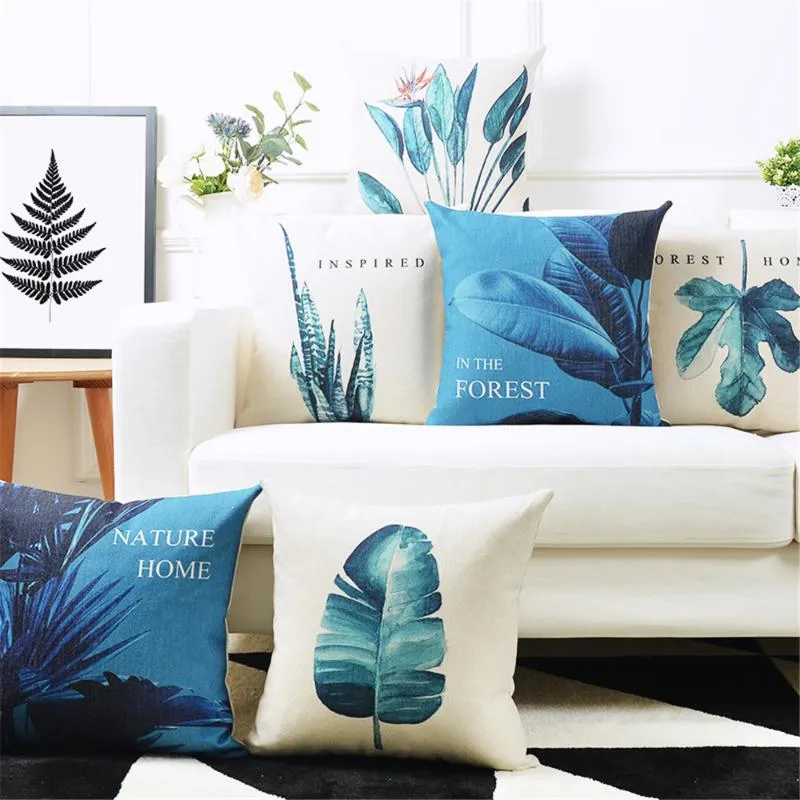 Pillow /Decorative Nordic Style Blue Plant Decorative Throw Cover For Bedroom Sofa Capa De Almofadas Funda Cojines 45x45cmCus