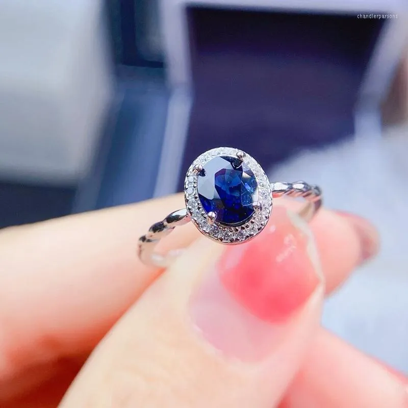 Pierścienie klastra Naturalne szafirowe pierścionek Znakomity luksusowy damski biżuteria moda jesienna zaręczyny ślubne s925 srebrne srebrne