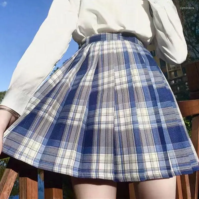 Röcke Plaid Sommer Frauen Rock 2023 Hohe Taille Nähte Student Plissee Nette Süße Mädchen Tanz Mini XS-XL