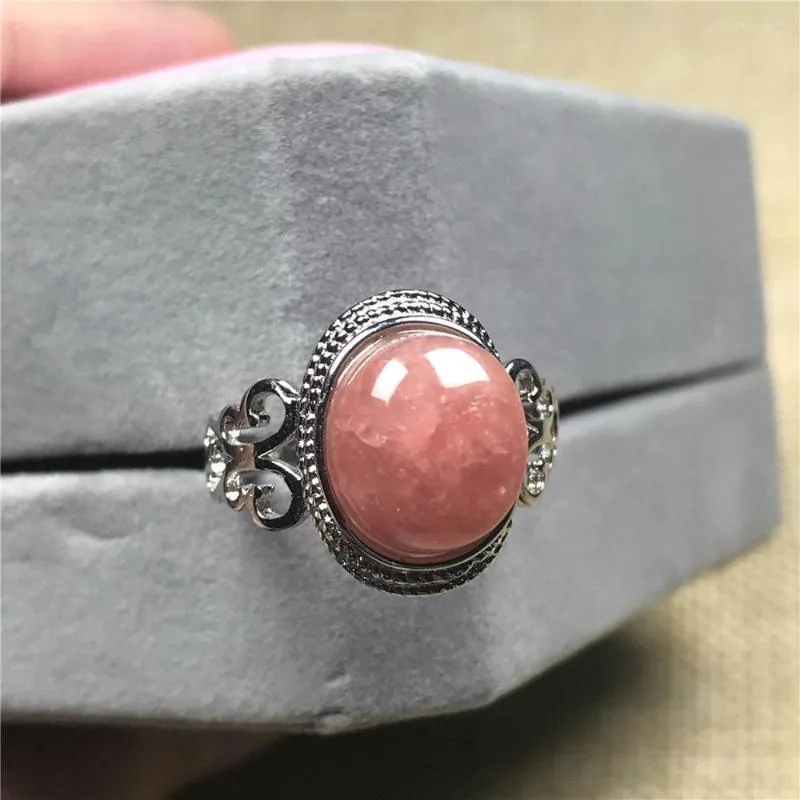 Küme Yüzükleri 12x10mm Üst Doğal Kırmızı Rhodochrosite Yüzük Kadın için Arjantin Oval Boncuklar Gümüş Kristal Taş Ayarlanabilir Takı