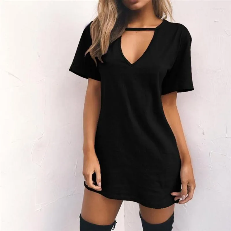 Party Dresses Women Summer Sexy Choker T Shirt Mini Dress T-shirt 2023 Clothing Top Tees Clothes V-Neck Plus Size