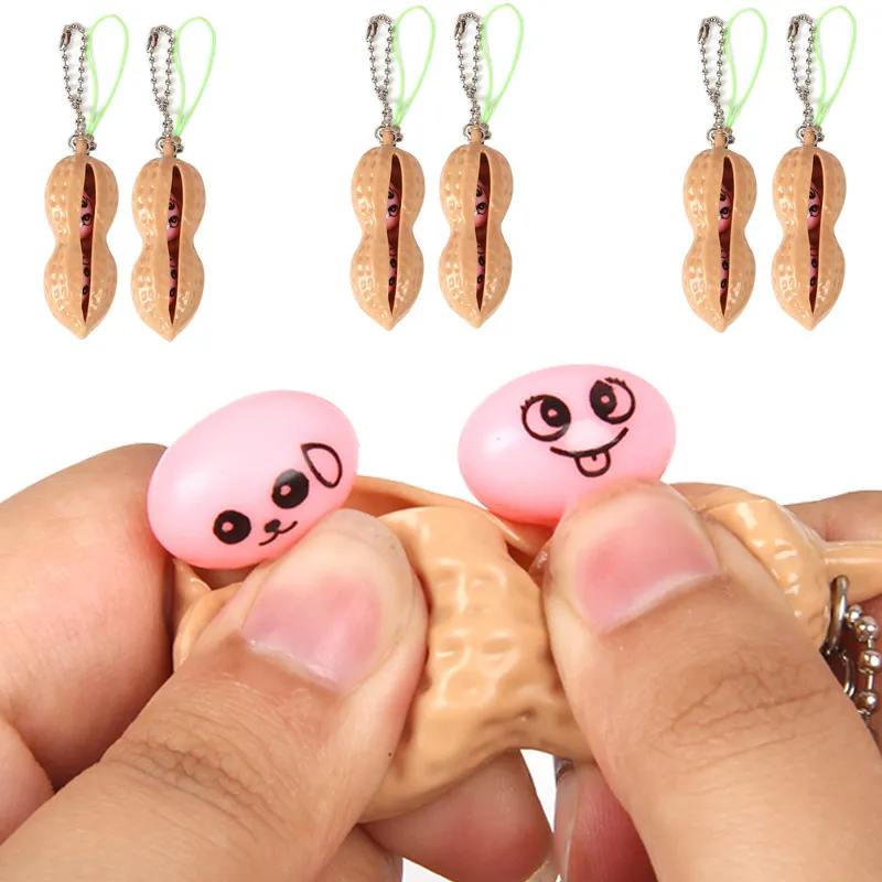 Fidget Peanut Key Chain Funny Squeeze Toy Anti Stress Peanut Stress Relief Keychain Decompression Toys Angst Reliever