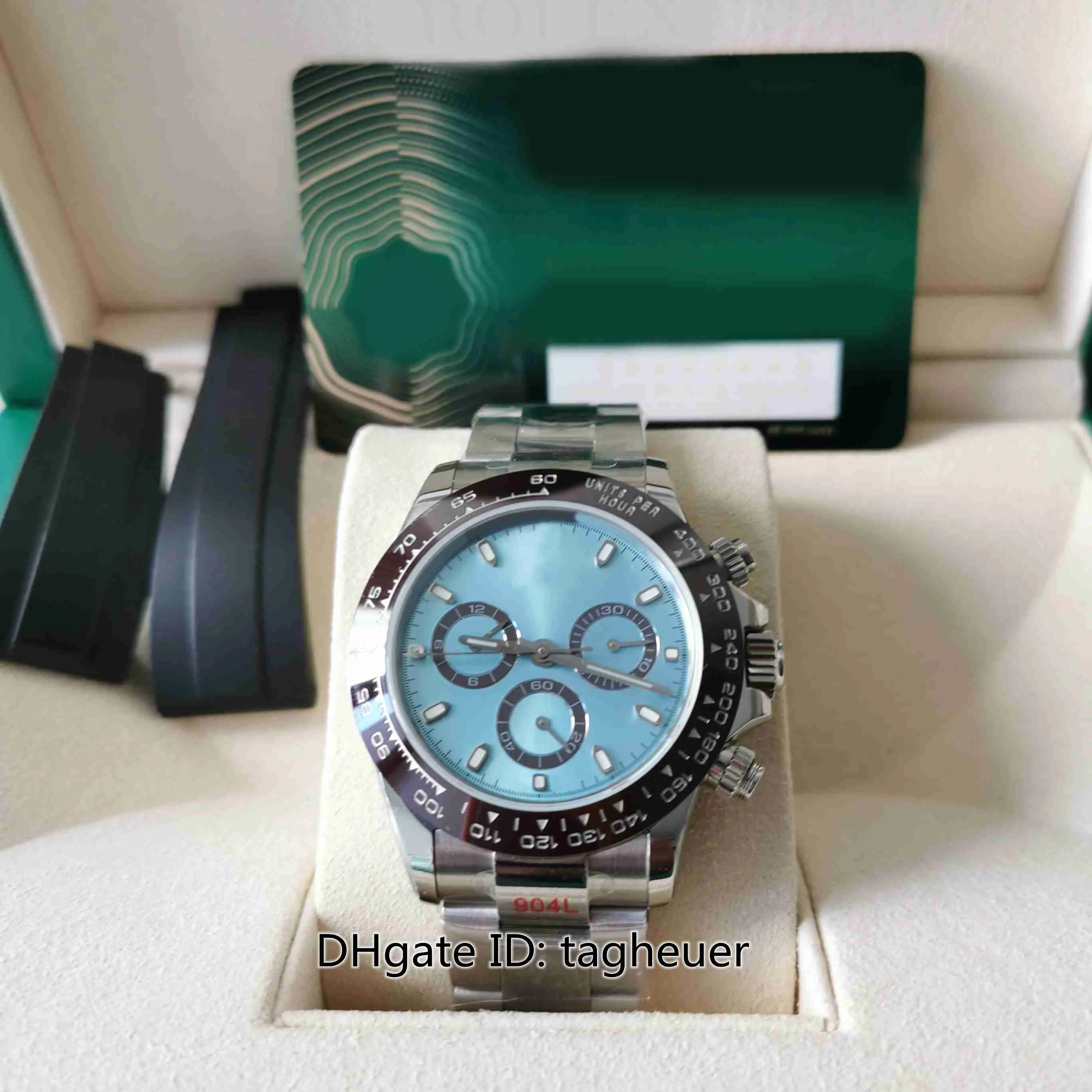 EW Factory Mens Watch 40mm x 12.5mm Cosmograph 116506 0001 Ice blue Chronograph Stopwatch Ceramic Bezel Watches ETA 7750 Mechanical Automatic Men s