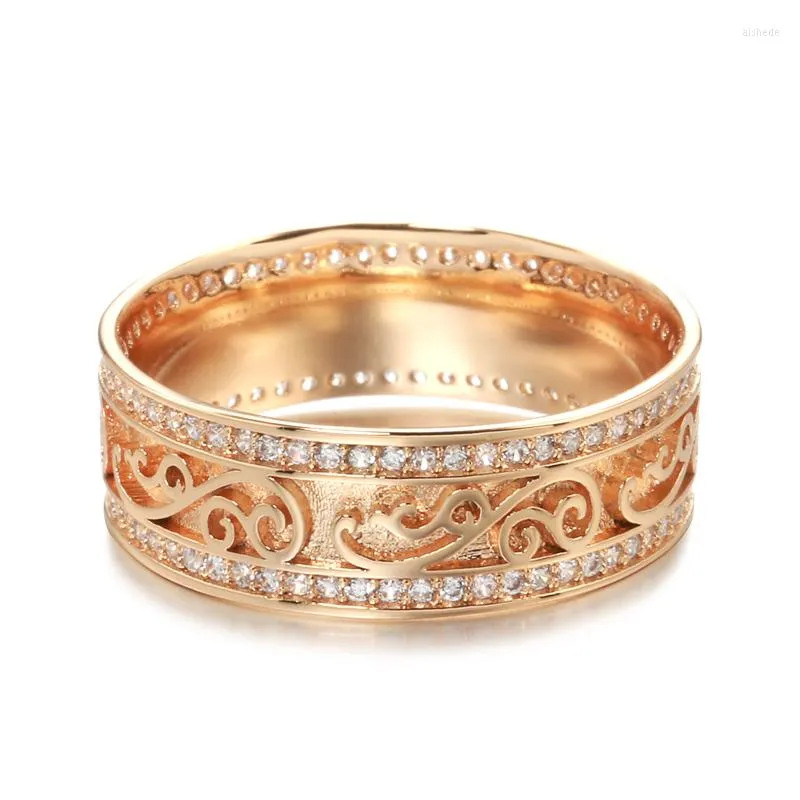 Wedding Rings Minimalist 585 Rose Gold Men Women Korean Fashion Jewelry Natural Zircon Accessories Gifts